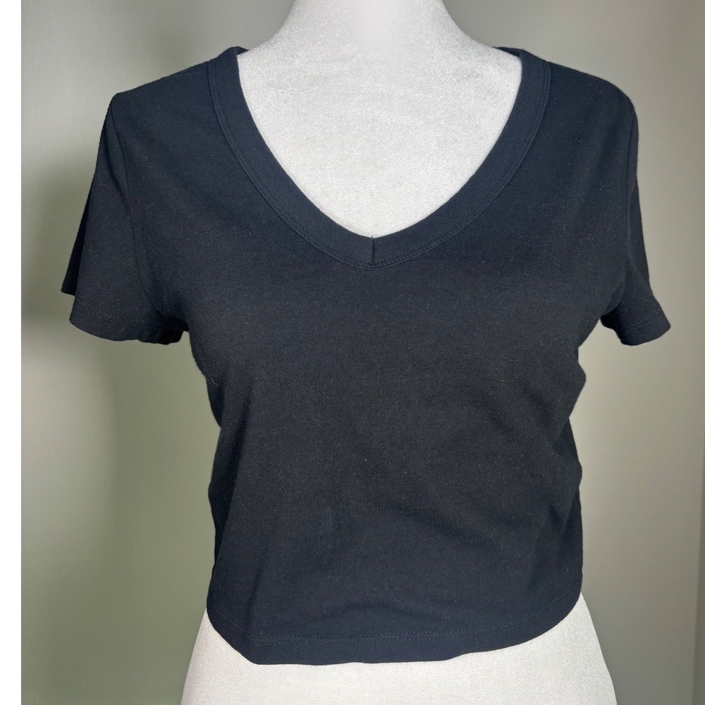Womens V-Neck Short Sleeve Crop Top Black Grunge Goth Punk Rock M Streetwear